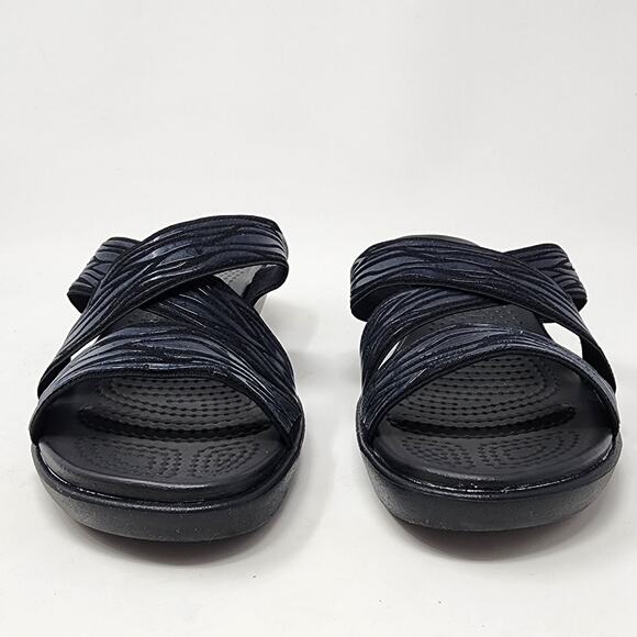 Crocs Sandals Women 8 Molalla II Black Rubber Animal Print Criss Cross Wedge - Picture 4 of 10